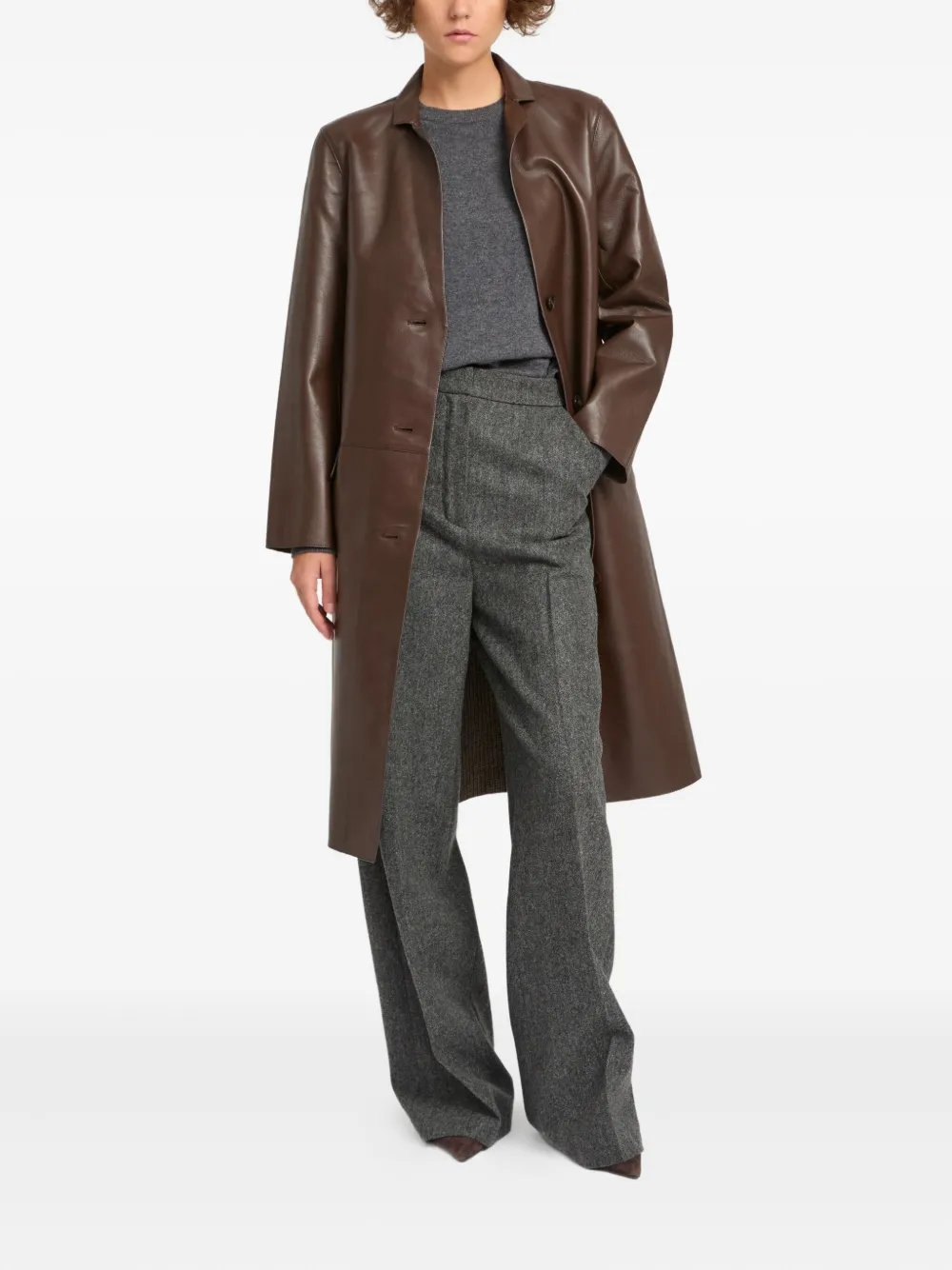 Yves Salomon panelled leather coat - Bruin
