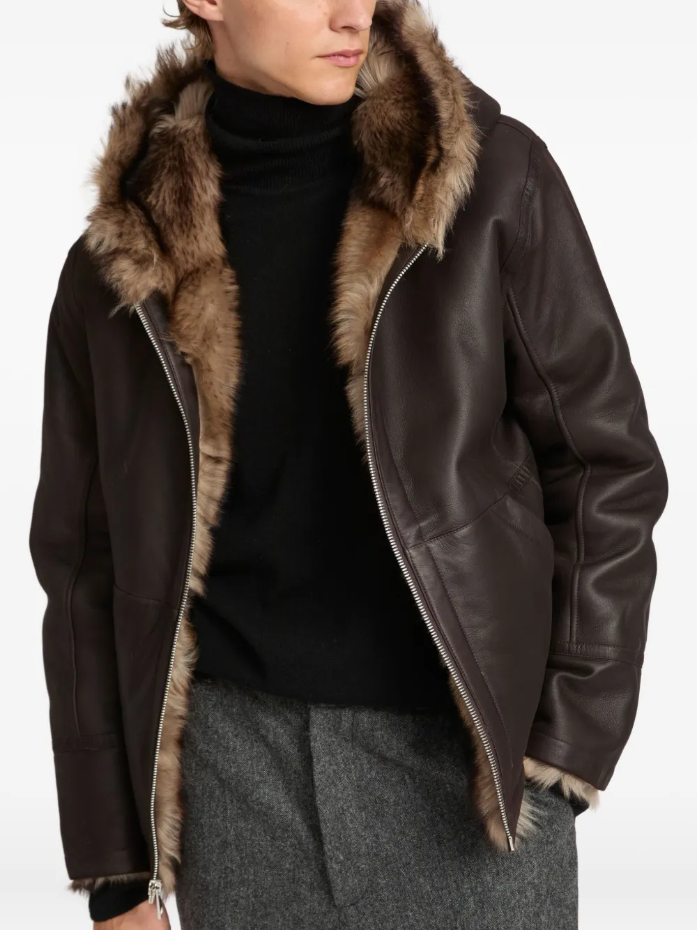 Yves Salomon Omkeerbare Toscana lamsleren hoodie Bruin