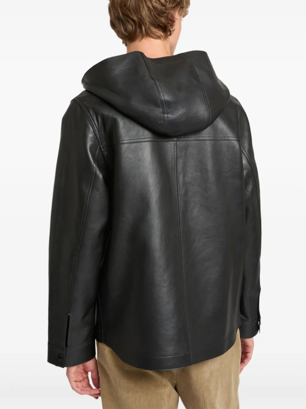 Yves Salomon Flanellen gestreepte leren hoodie Zwart