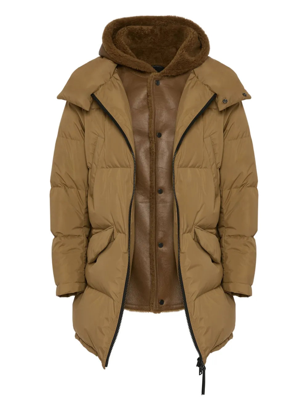 Yves Salomon Shearling-lined Hooded-down Jacket In Brown