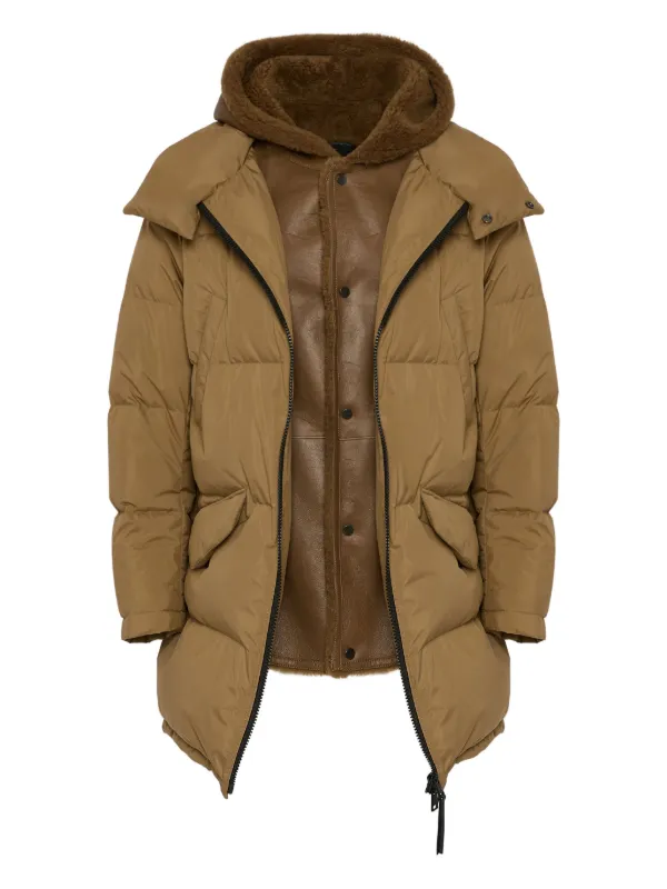 Yves Salomon Shearling-lined Hooded-down Jacket in A2246 BROWN