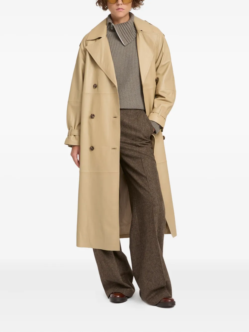 Yves Salomon belted leather trench coat - Beige