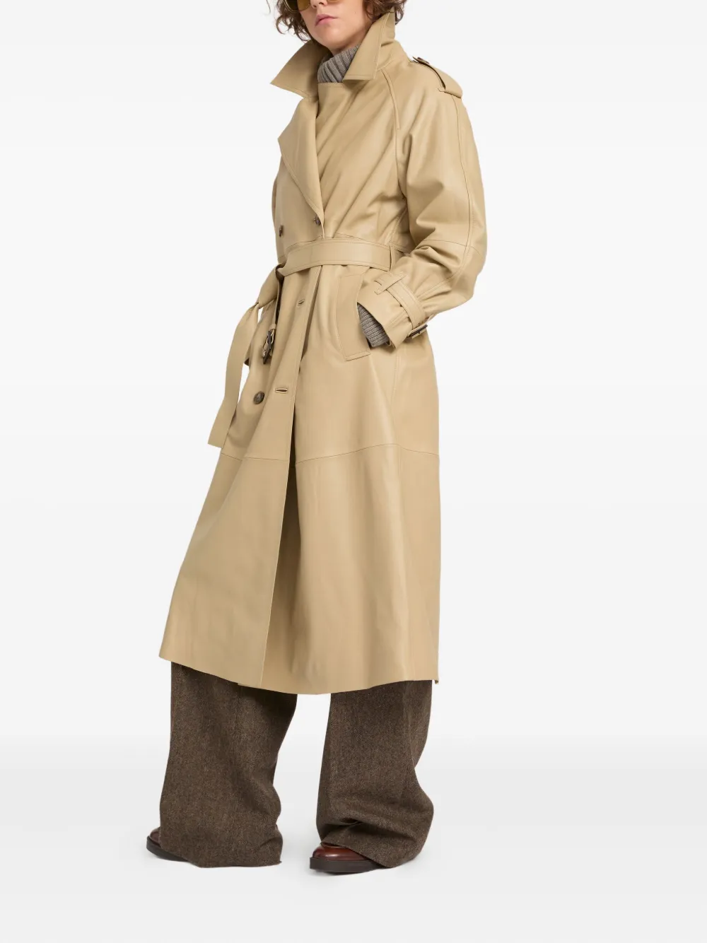 Yves Salomon Leren trenchcoat Beige