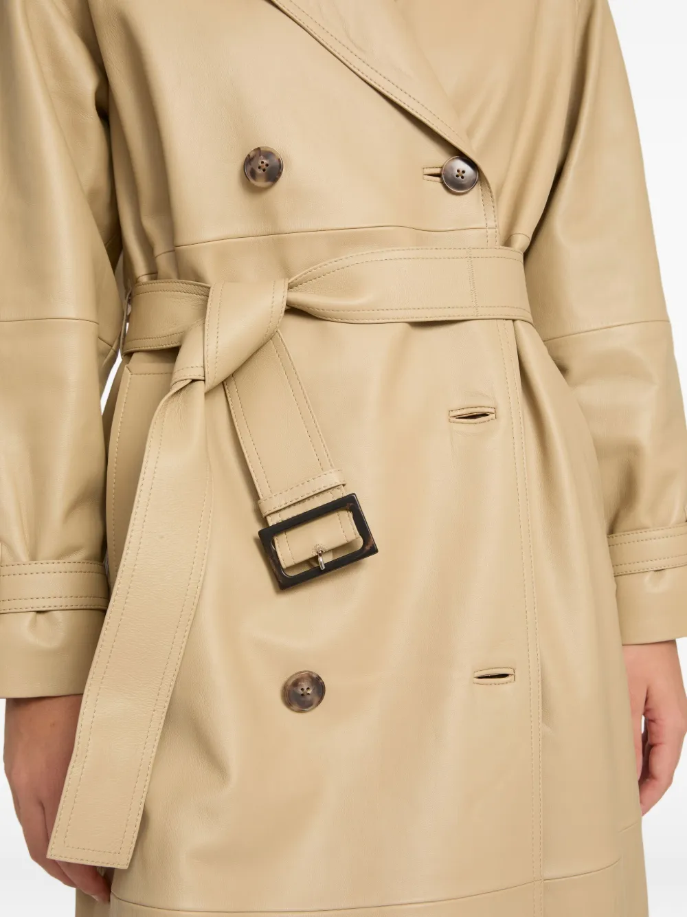 Yves Salomon Leren trenchcoat Beige