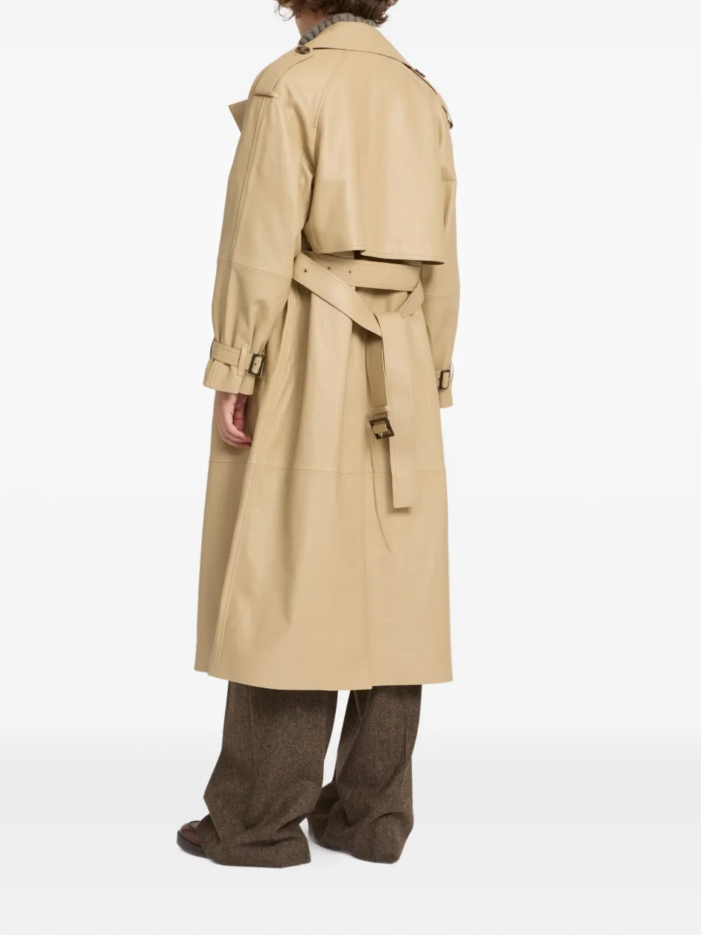 Yves Salomon Leren trenchcoat Beige
