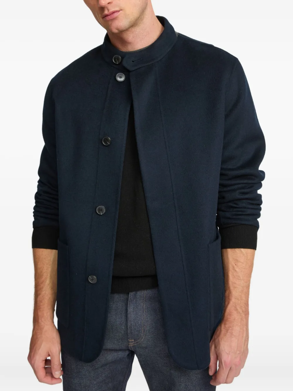 Yves Salomon wool cashmere high-neck blazer Blauw