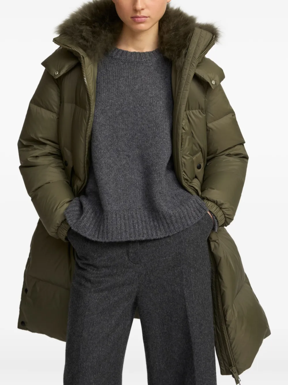 Yves Salomon lambshearling-trimmed hooded coat Groen