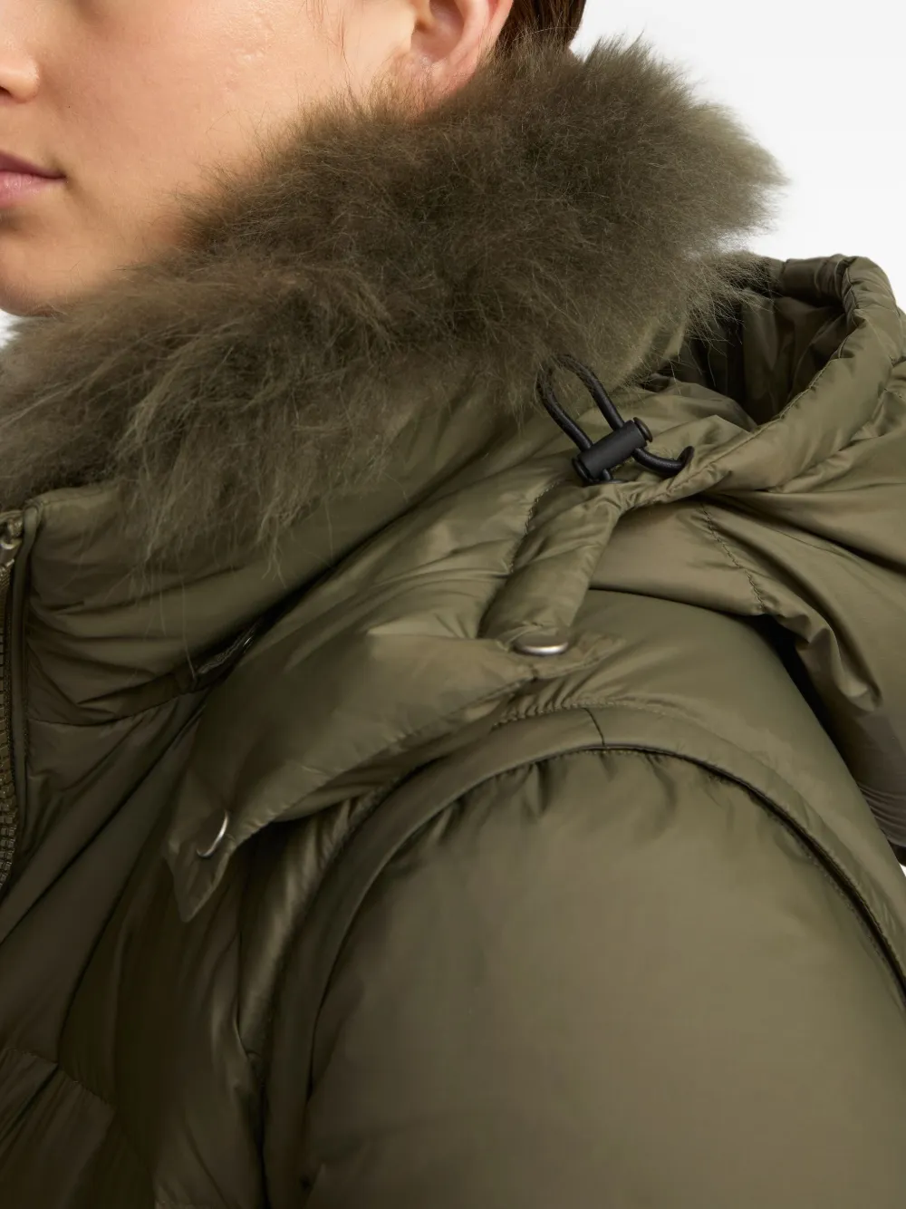 Yves Salomon lambshearling-trimmed hooded coat Groen