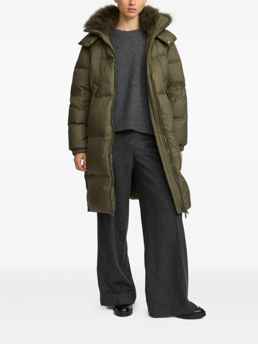 Yves Salomon lambshearling-trimmed hooded coat - Groen