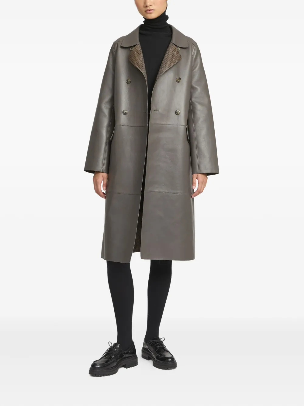 Yves Salomon double-breasted leather coat - Grijs