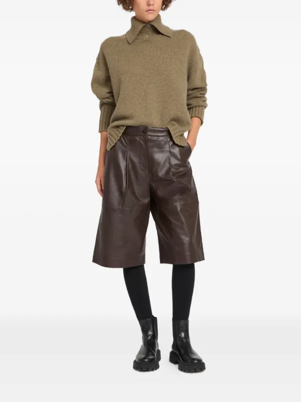 Yves Salomon lamb-leather Bermuda Shorts | Brown | FARFETCH