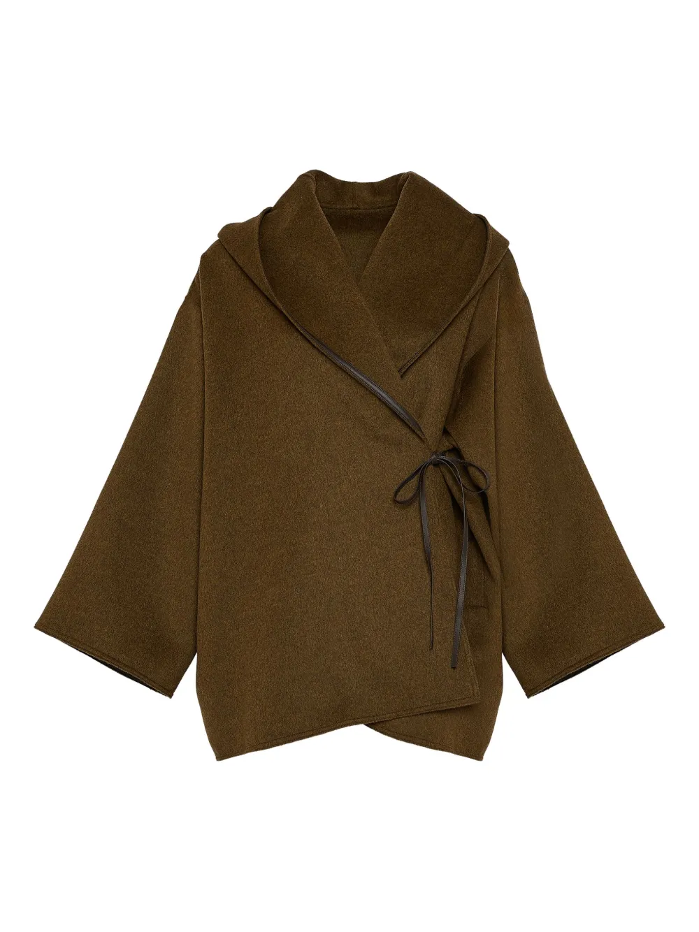 Yves Salomon Hooded Wrap Coat In Brown