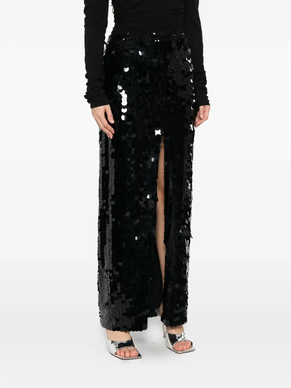 P.A.R.O.S.H. sequin-embellished slit skirt Zwart