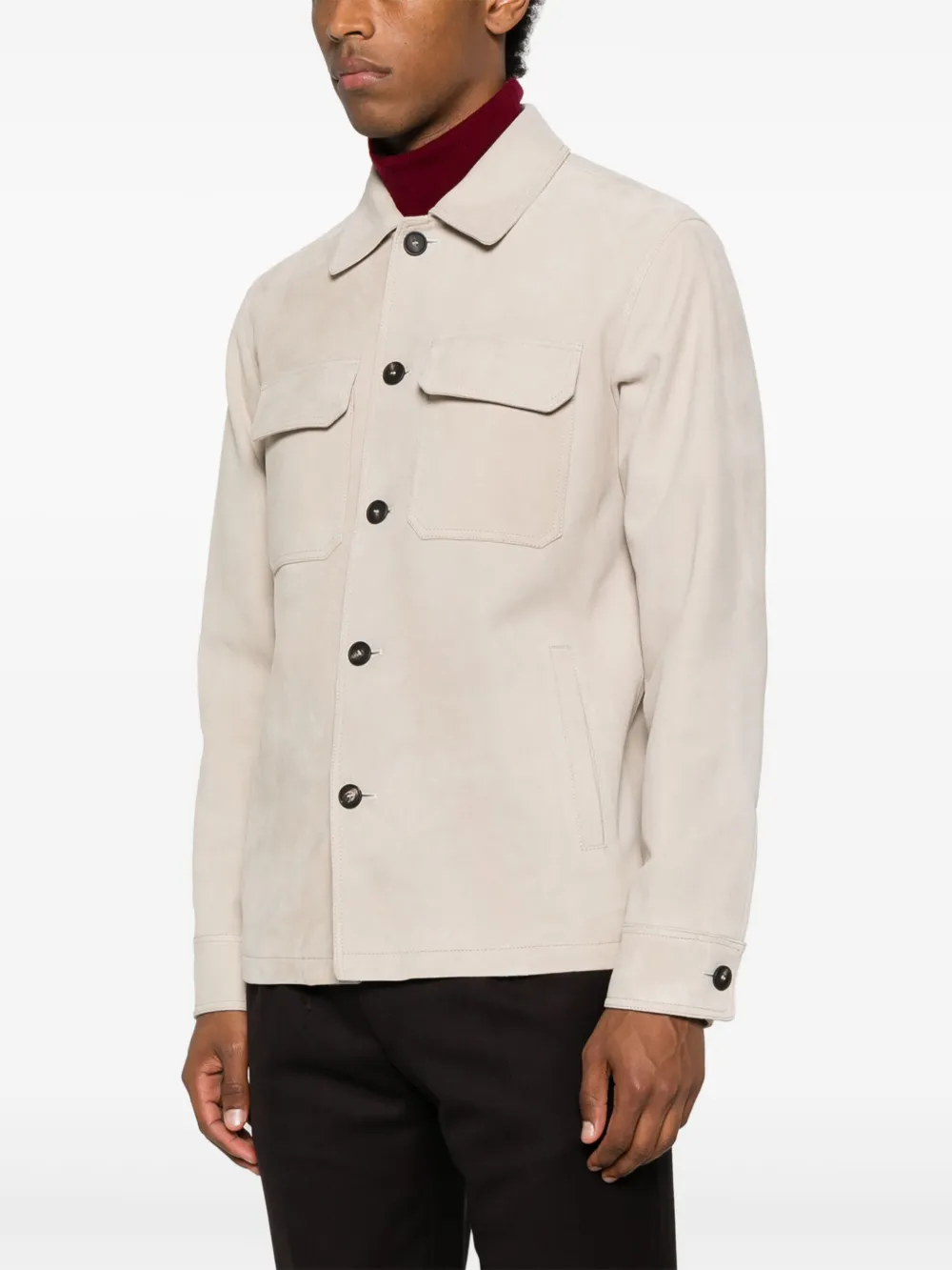 Tagliatore Leren shirtjack Beige