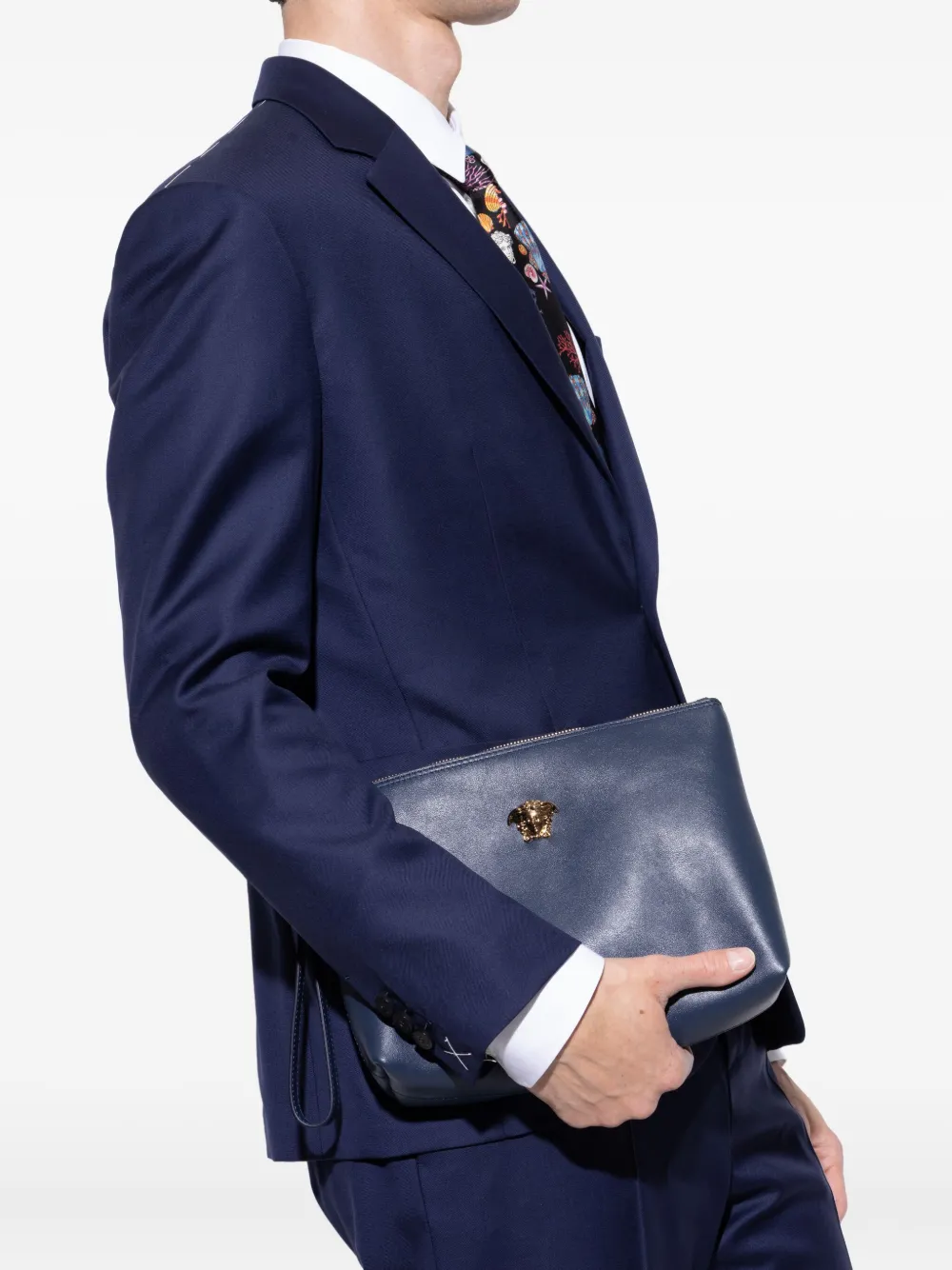 Versace Medusa leren clutch met goudkleurig effect - Blauw