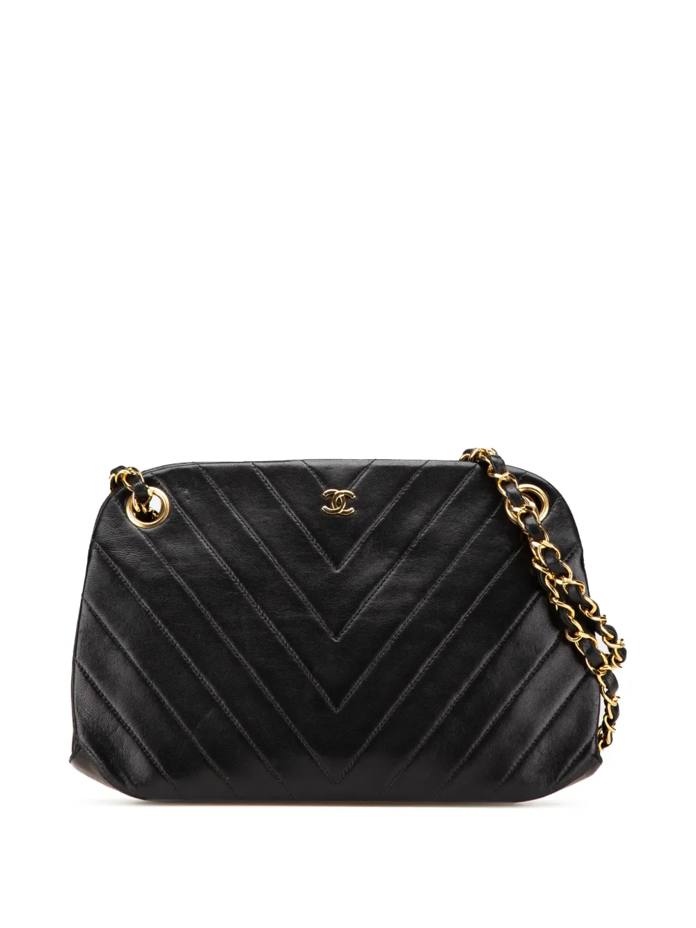 Pre-owned Chanel 1989-1991 Cc Chevron Lambskin Frame Chain Shoulder Bag