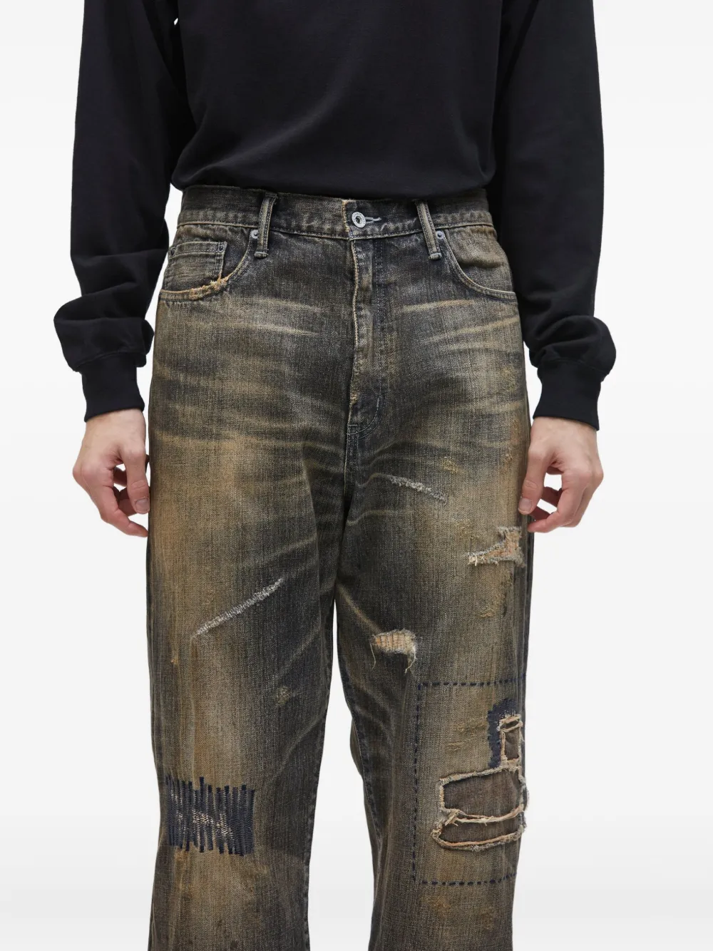 Neighborhood Gerafelde jeans Zwart