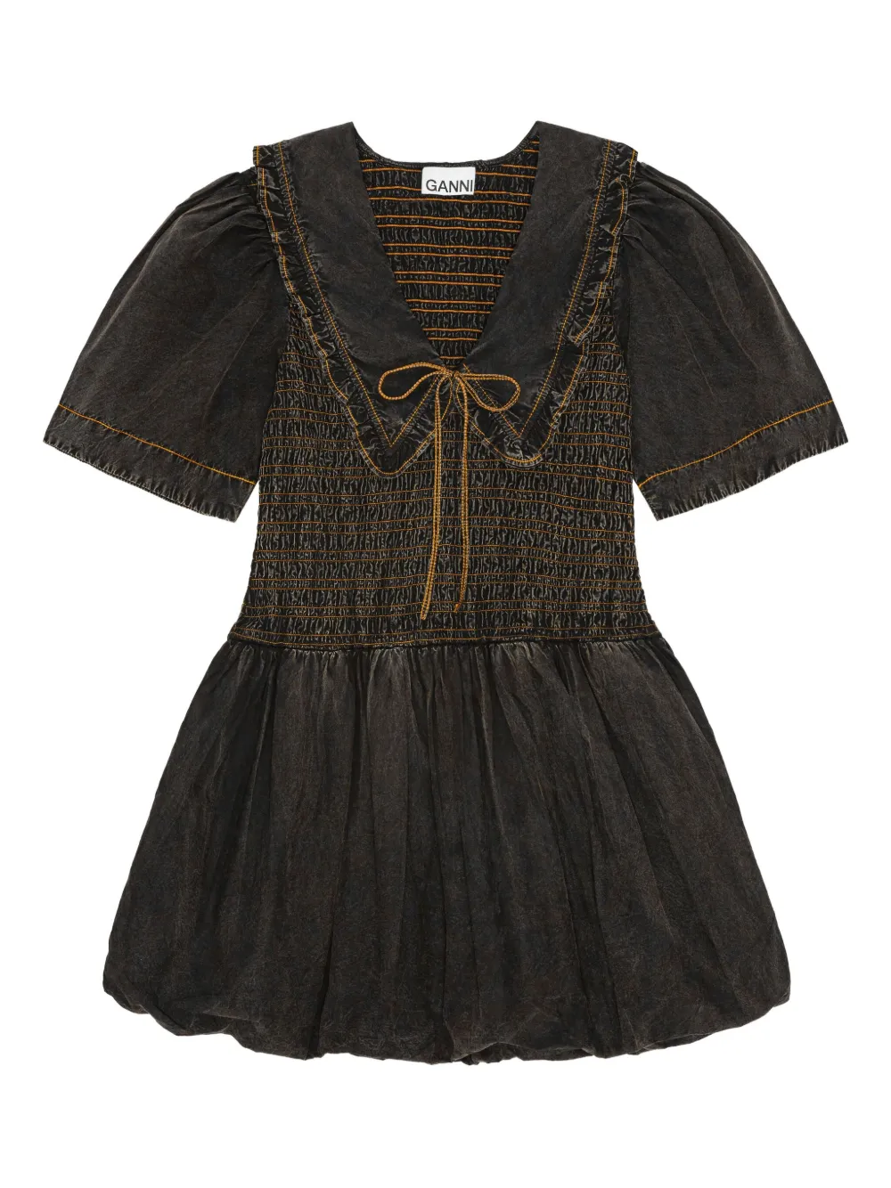 smocked dress with puff sleeves