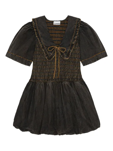 GANNI smocked dress with puff sleeves