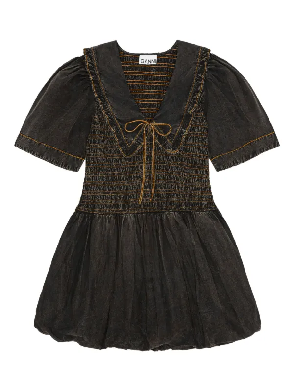 GANNI パフスリーブ　ワンピース　花柄 GANNI ガニー ワンピース 3D JACQUARD STRAP DRESS F7449 6499