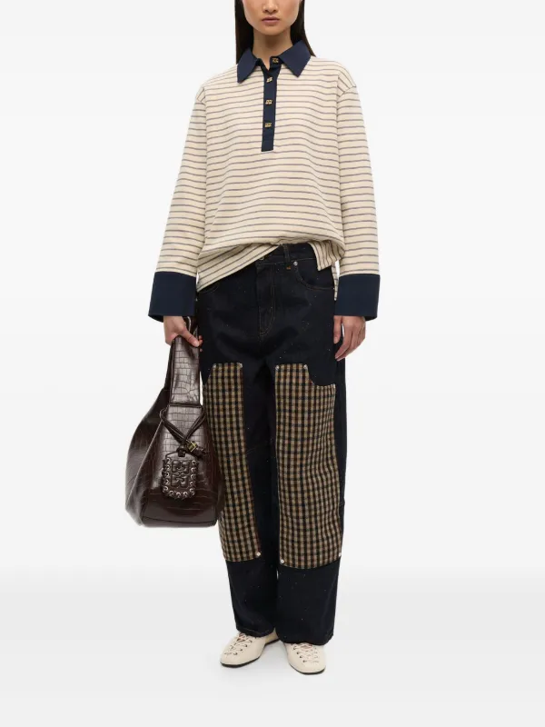 GANNI Striped long-sleeve Polo Shirt | Neutrals | FARFETCH