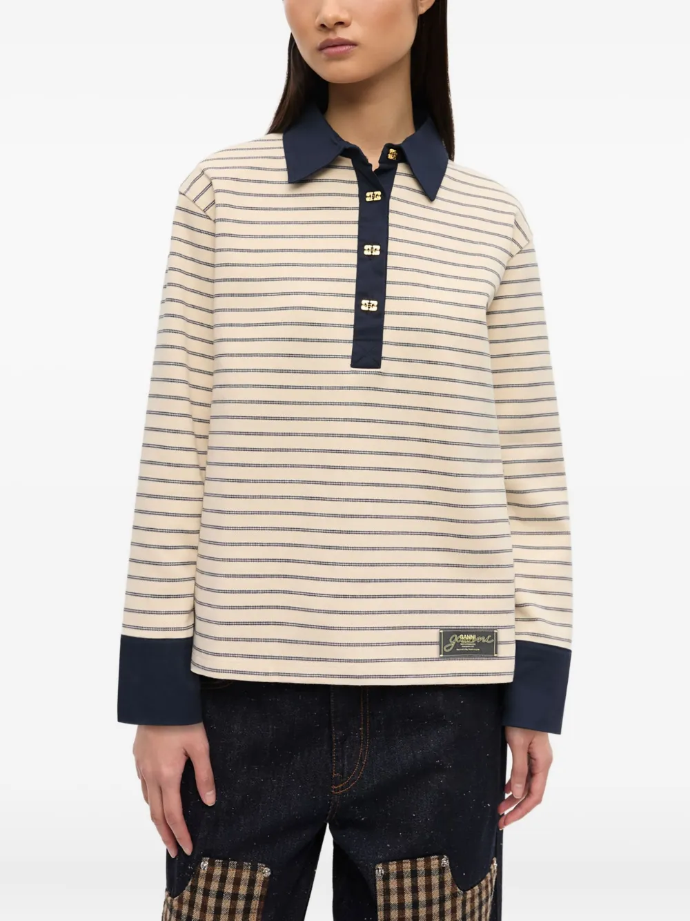 GANNI Gestreept poloshirt Beige
