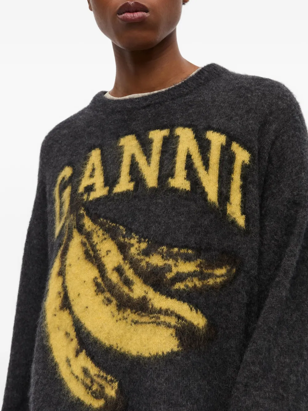 GANNI Trui met intarsia logo Grijs