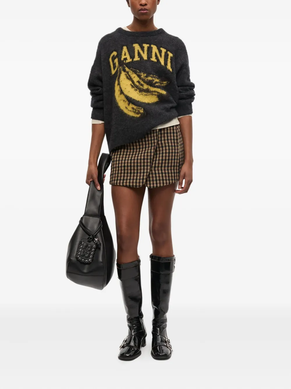GANNI Trui met intarsia logo Grijs