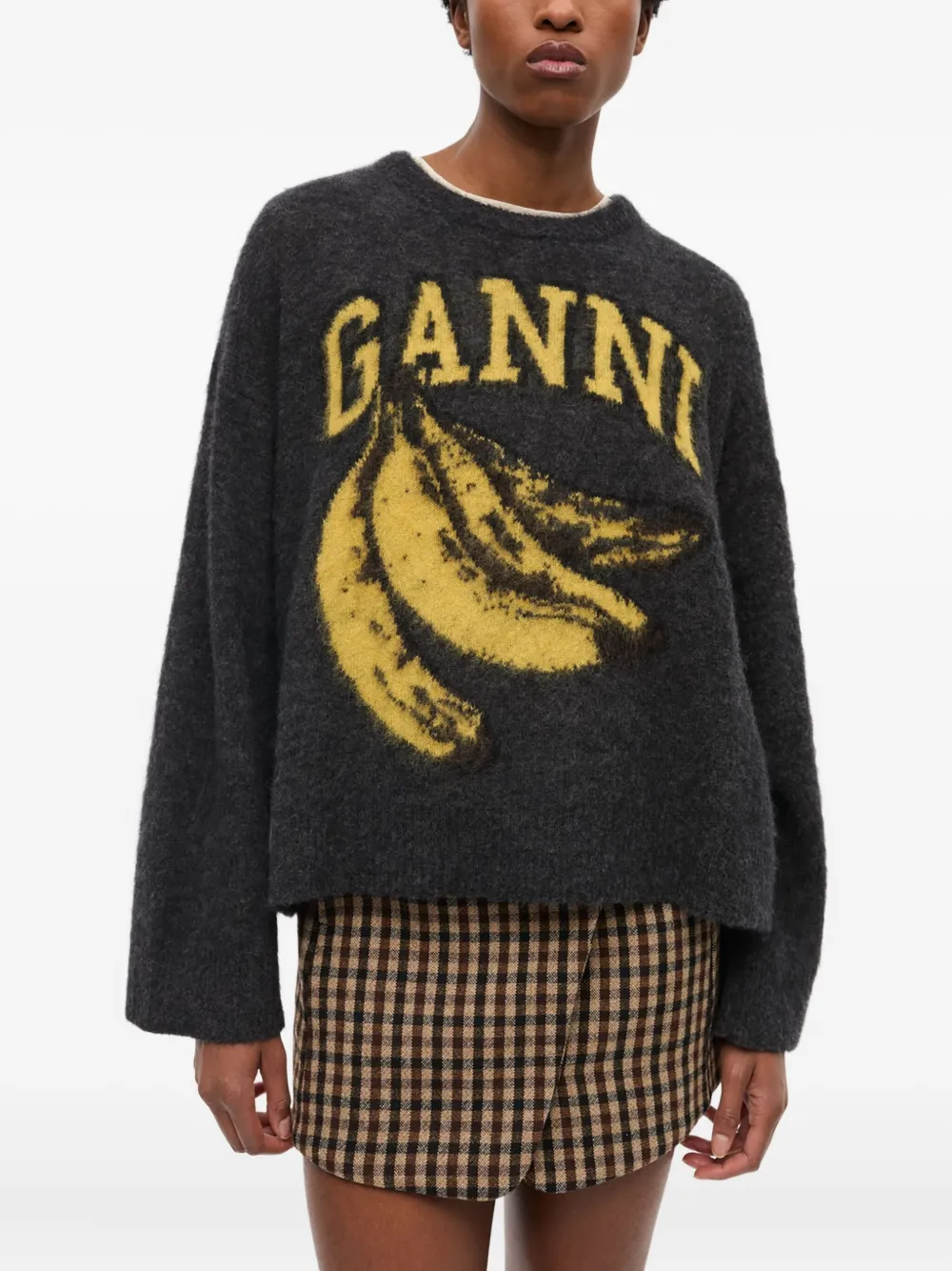 GANNI Trui met intarsia logo Grijs