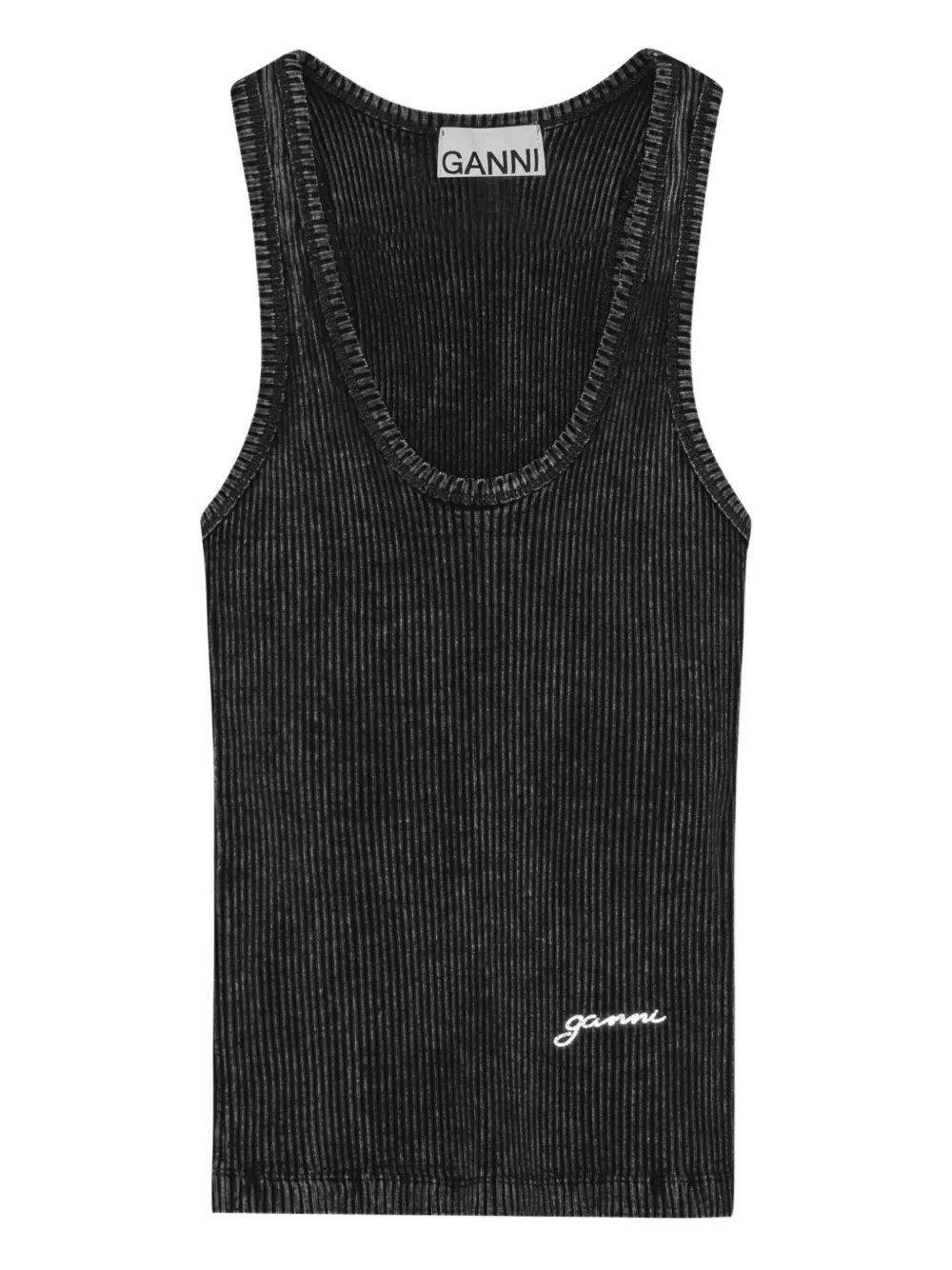 GANNI Geribbelde tanktop Zwart