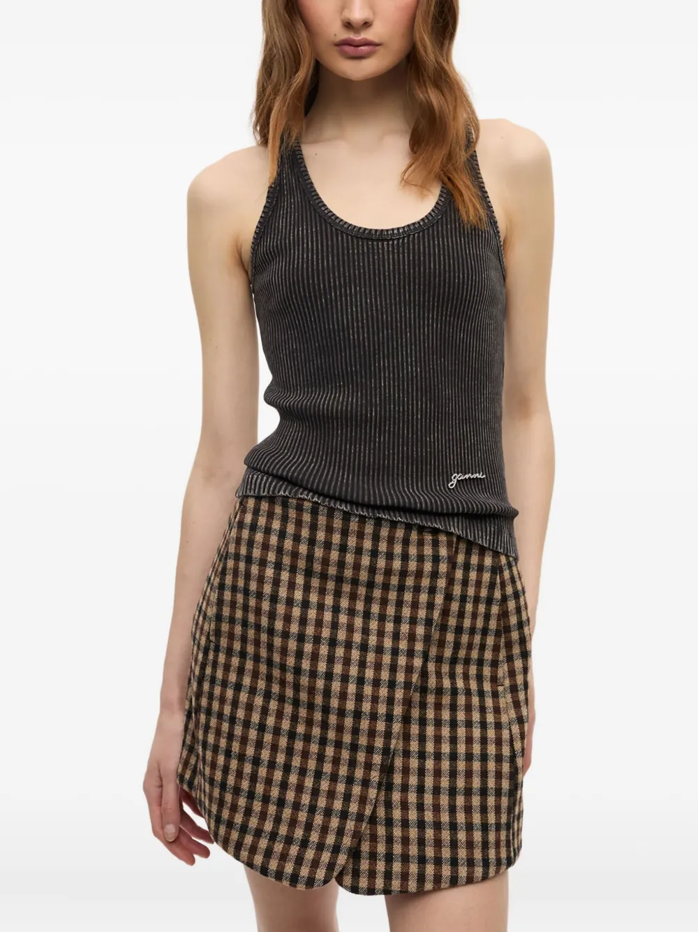 GANNI Geribbelde tanktop Zwart