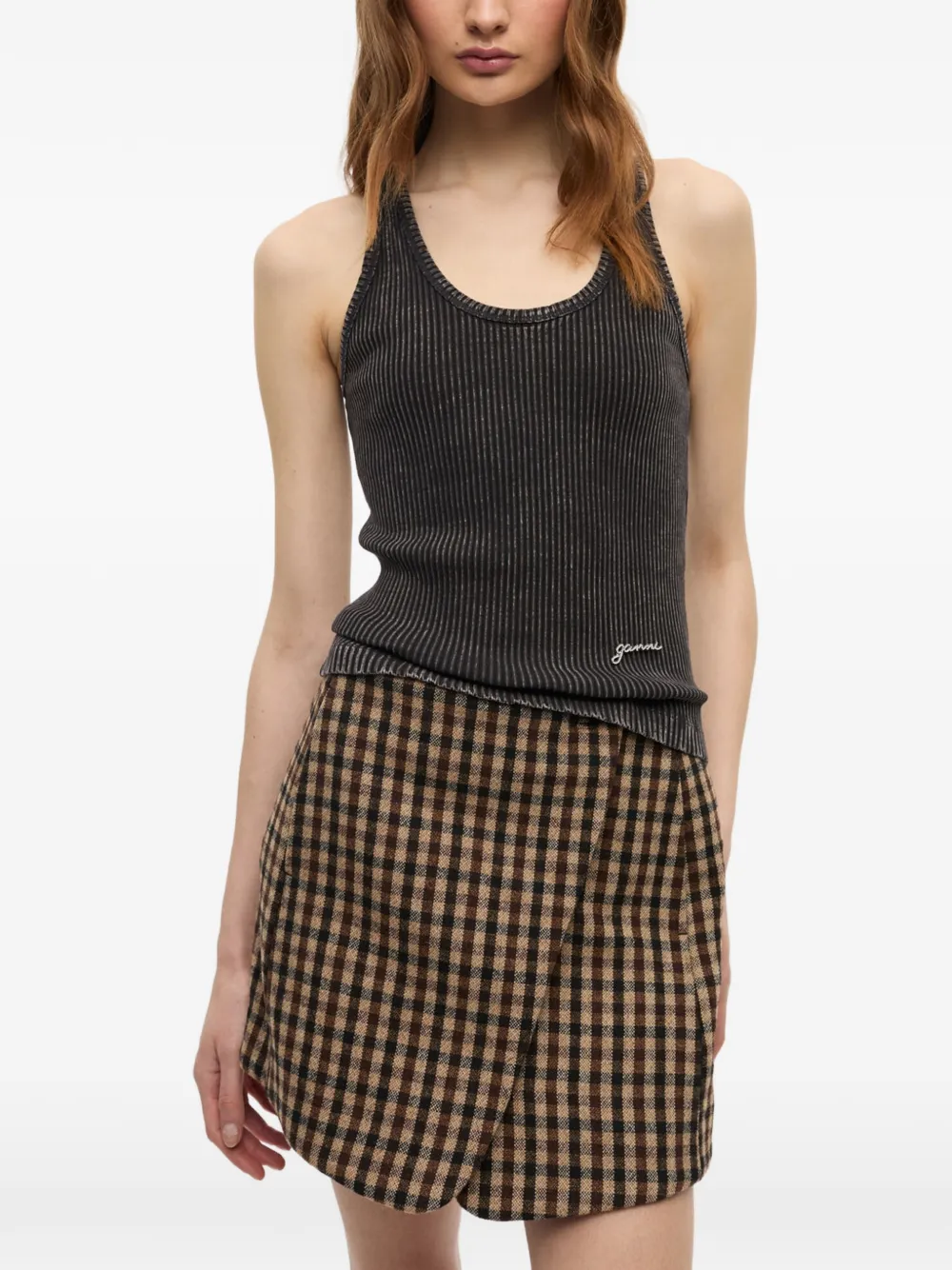 GANNI Geribbelde tanktop Zwart
