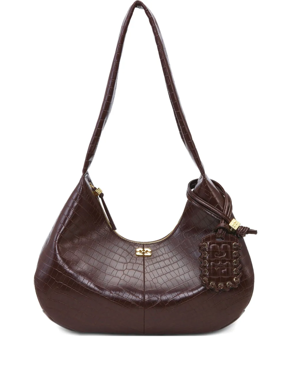 GANNI medium croc-embossed shoulder bag | Brown | Image 1