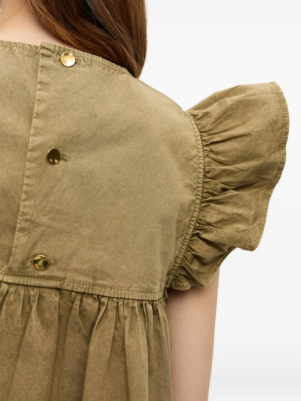 GANNI Flared top met ruches Groen