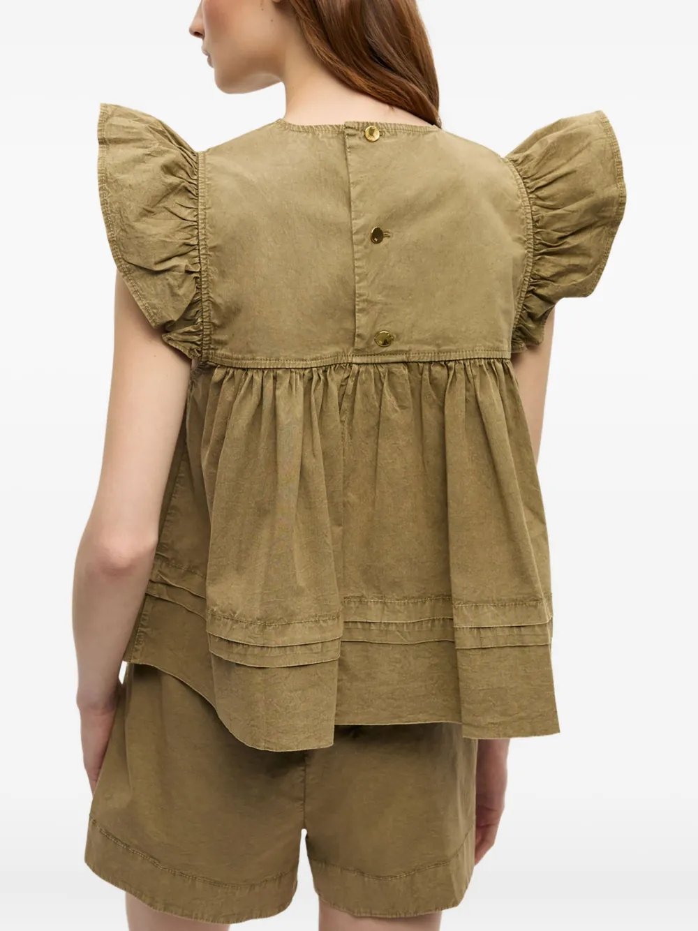 GANNI Flared top met ruches Groen