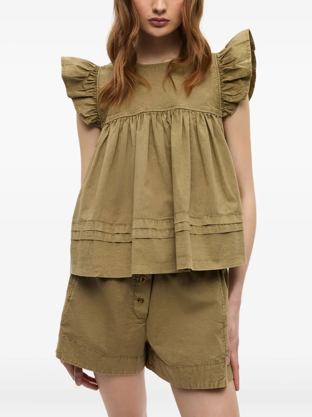 GANNI Flared top met ruches Groen