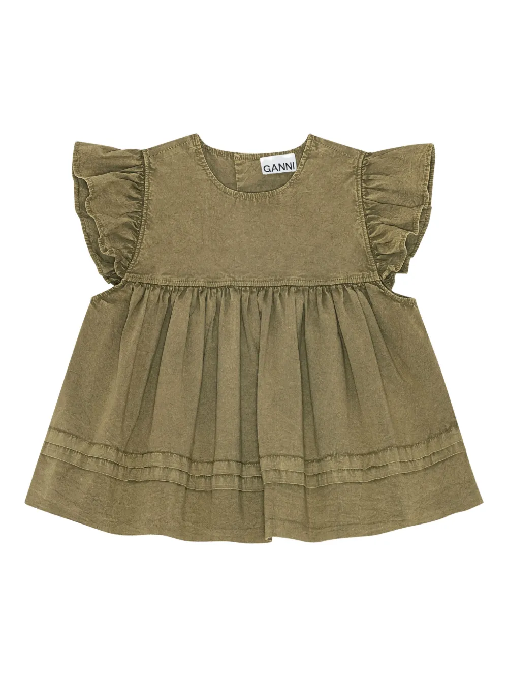 GANNI Flared top met ruches Groen