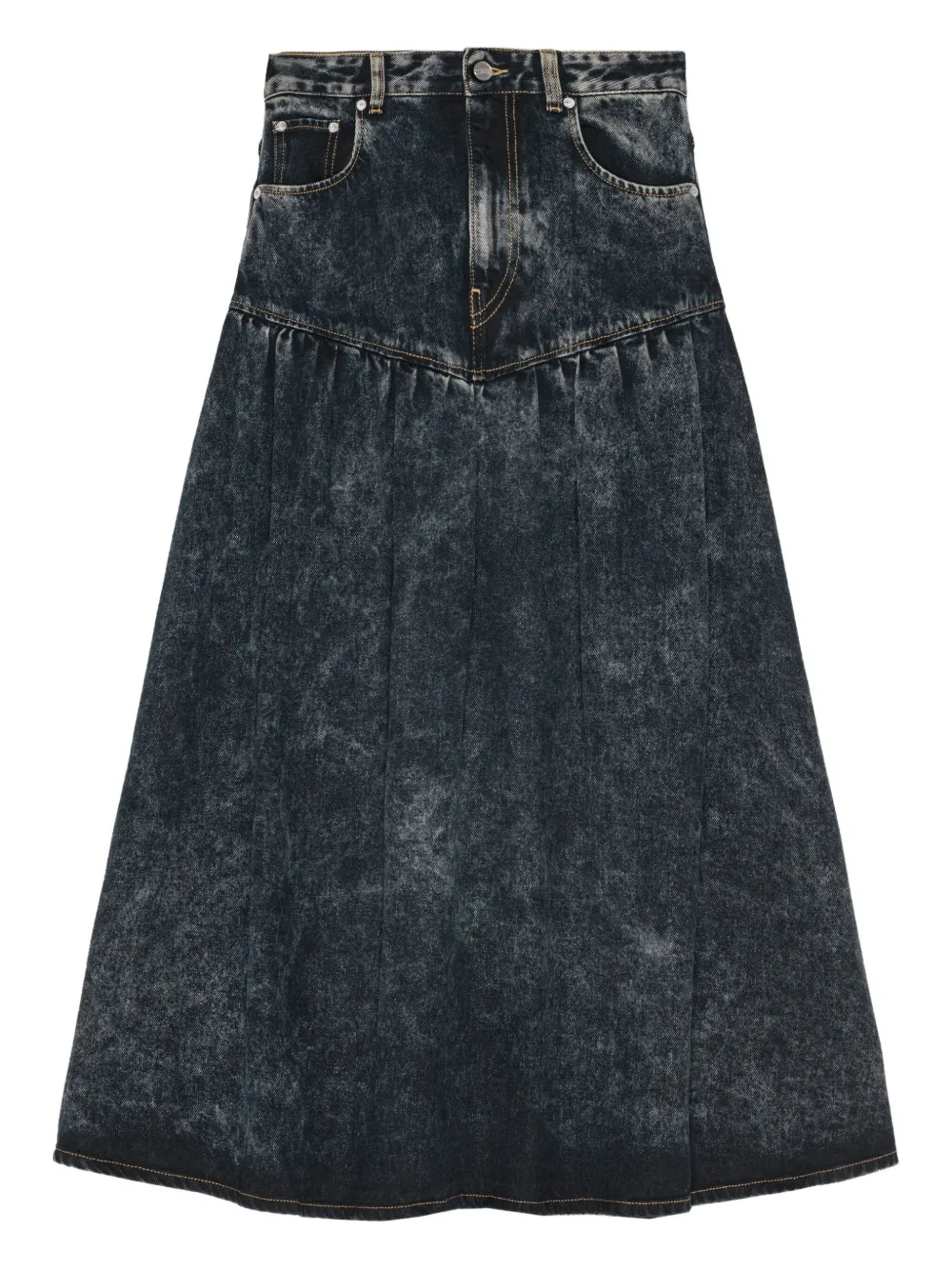 gathered-detail denim skirt
