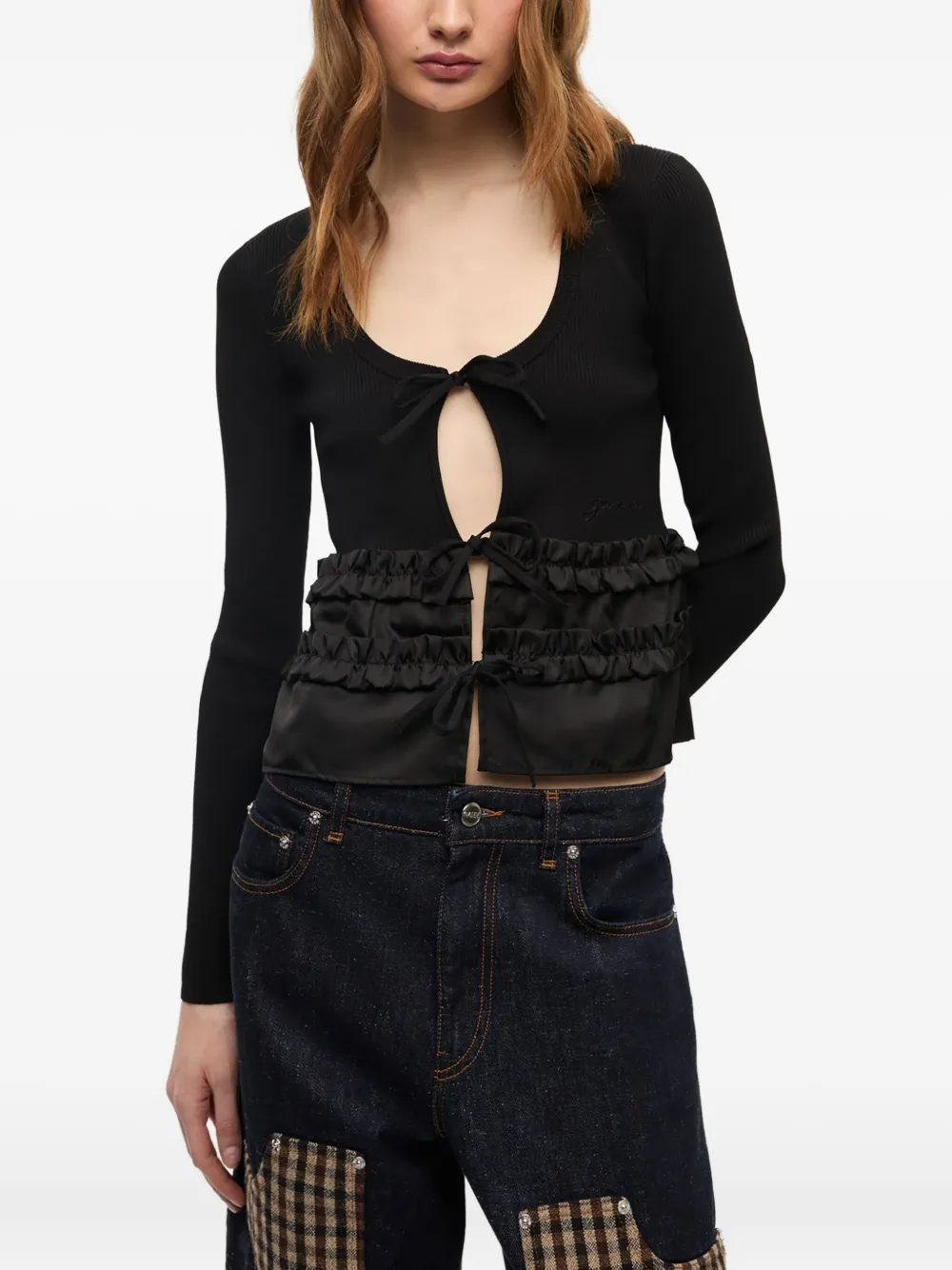 GANNI Blouse met ruches Zwart