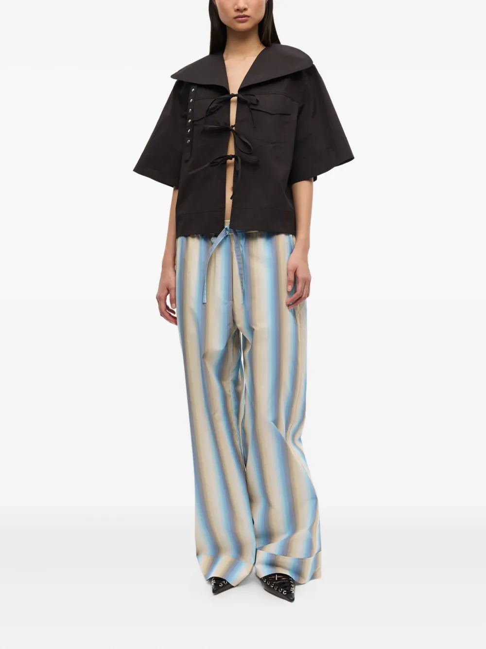 GANNI Gestreepte broek - Beige