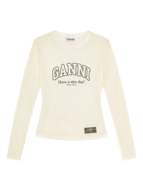 GANNI Blusa mangas longas com estampa de logo