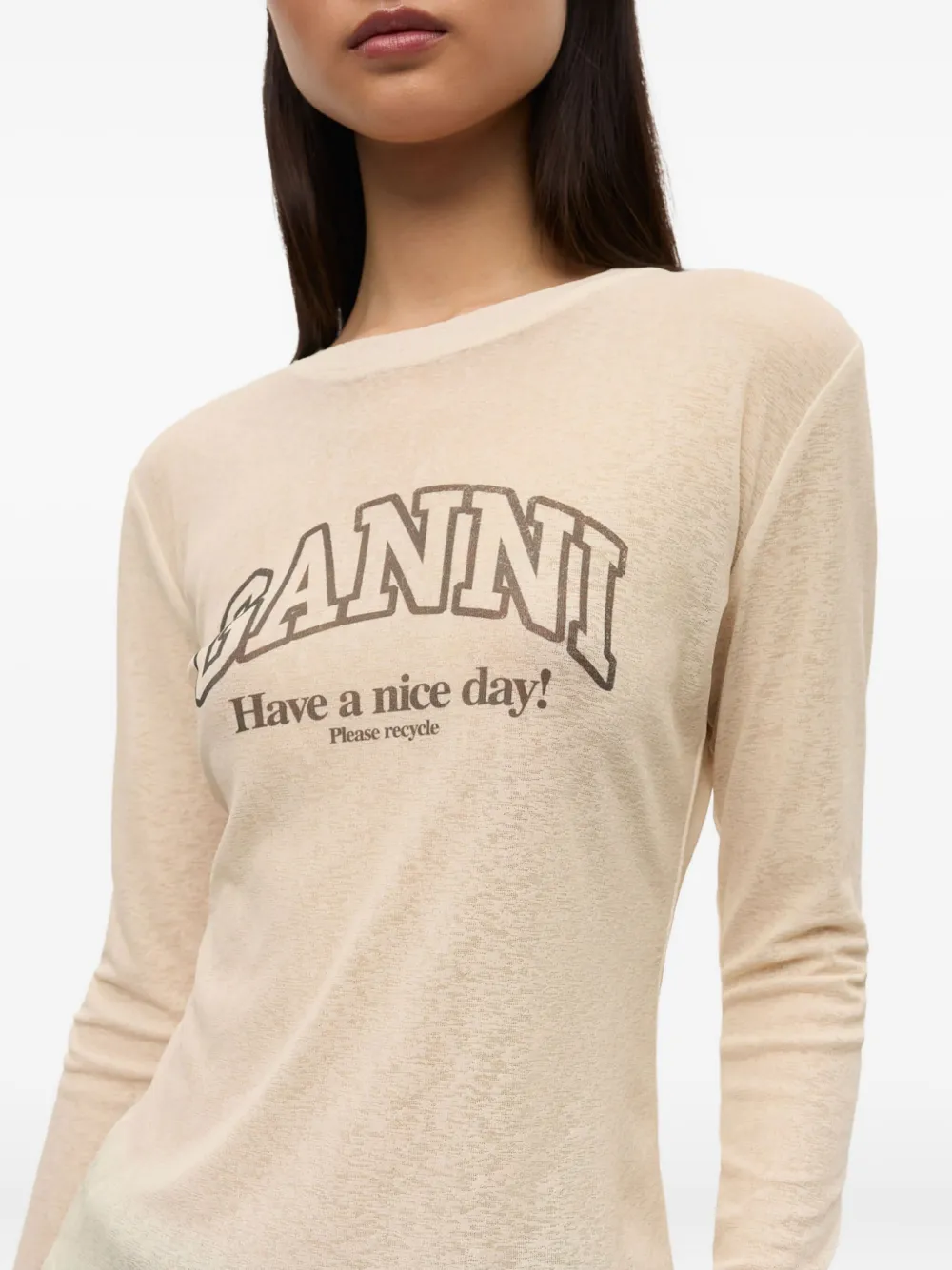 GANNI Top met logoprint Beige
