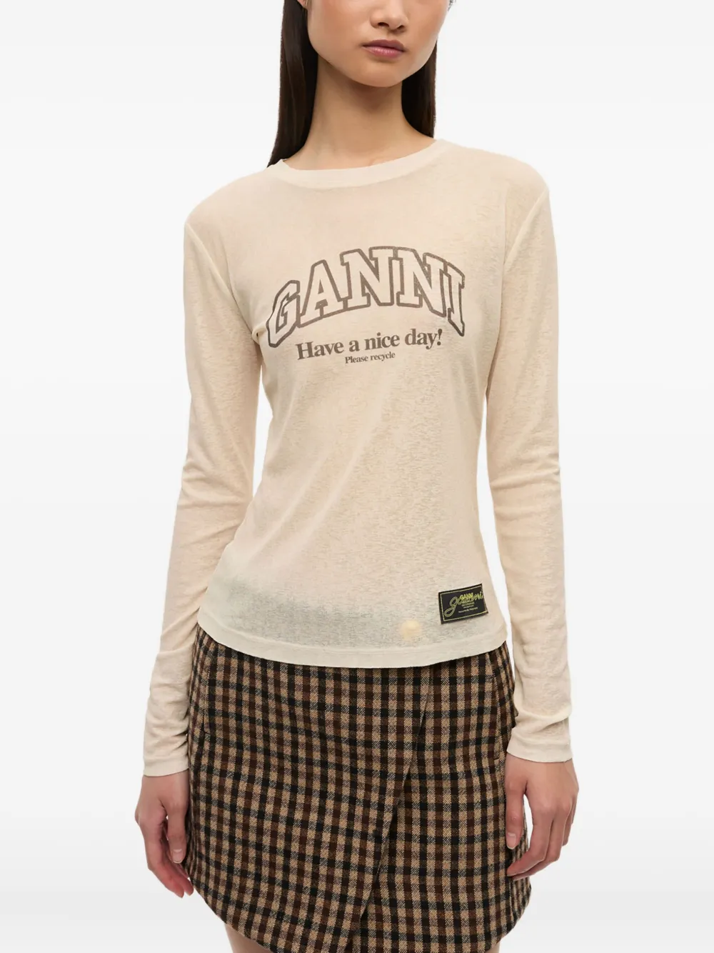 GANNI Top met logoprint Beige