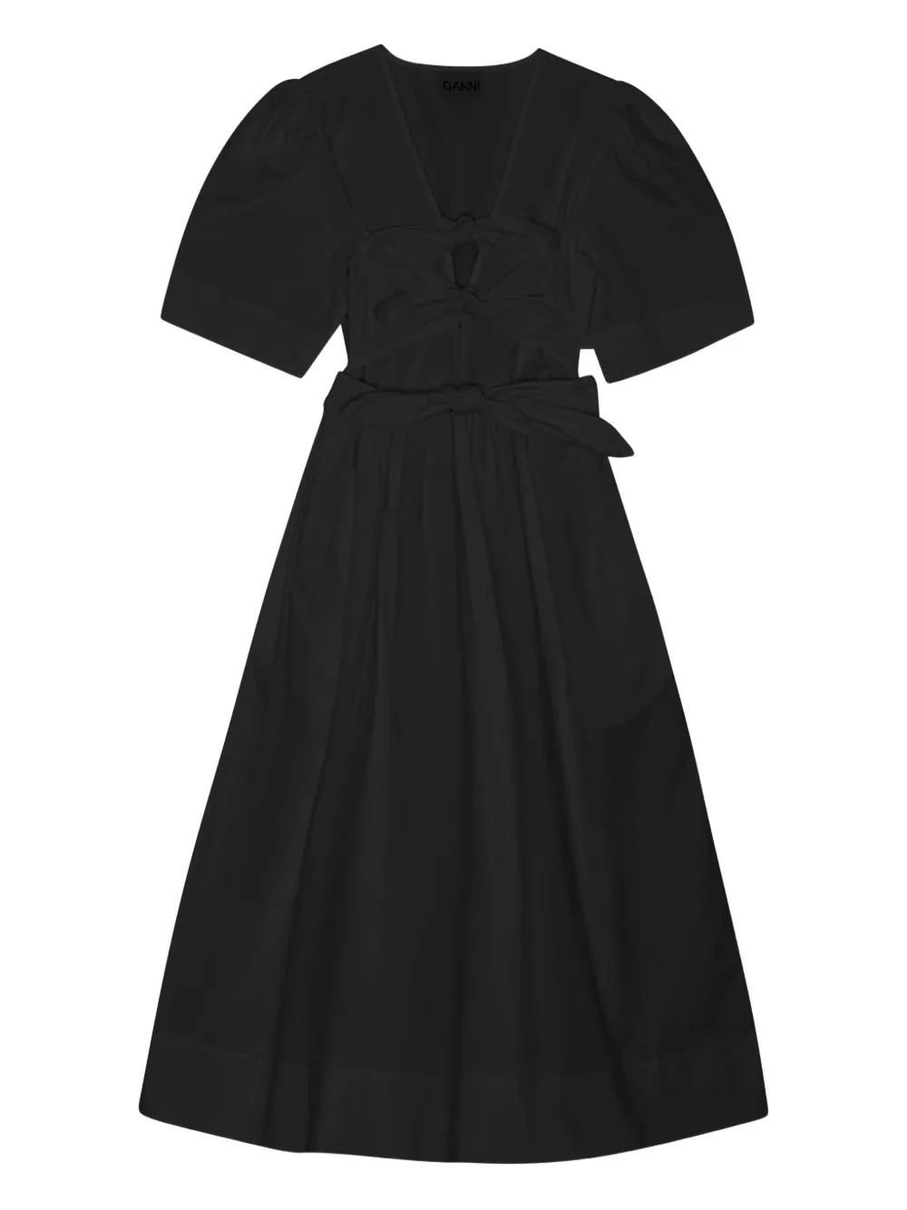 puff-sleeve belted dress
