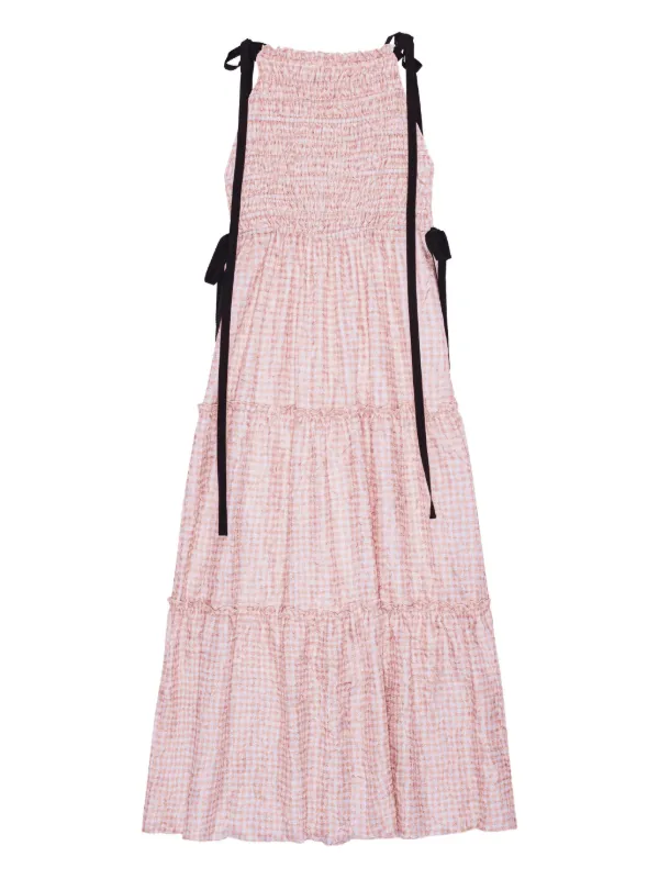 ワンピース GANNI Woman Dress Pink T4111 868 Ganni Smocked Satin Ruffle Collar Wavy Waist Oversize Wrap