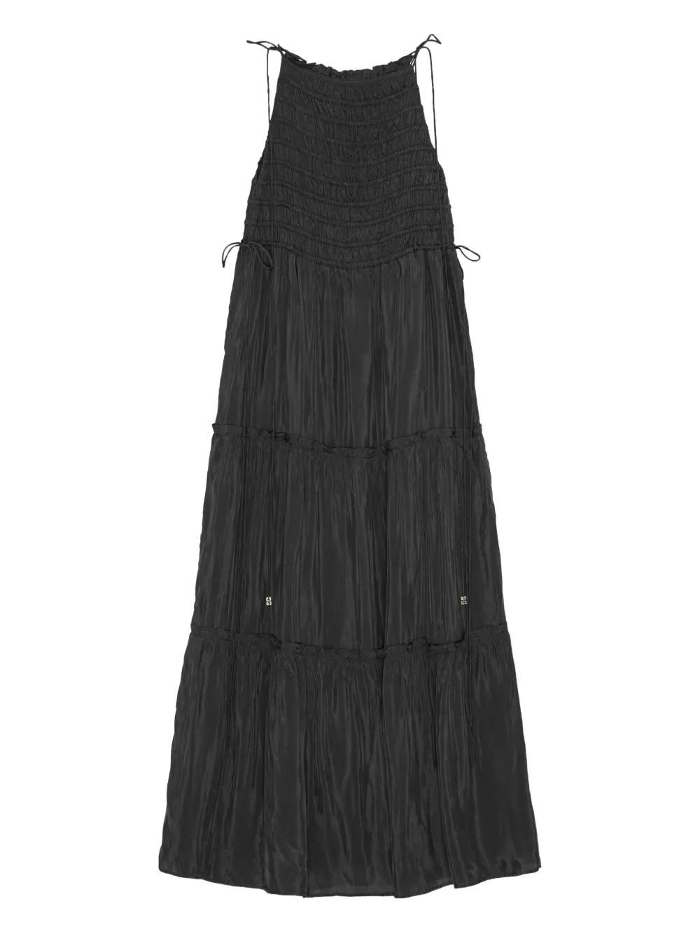 GANNI tie-strap Smocked Maxi Dress | Black | FARFETCH