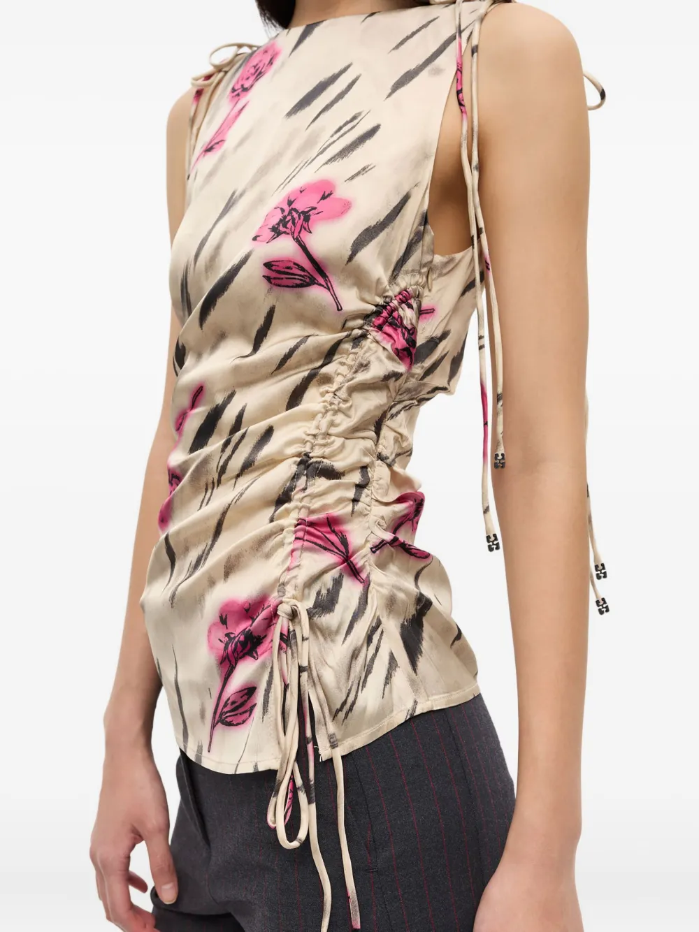 GANNI Shirt met bloemenprint Beige