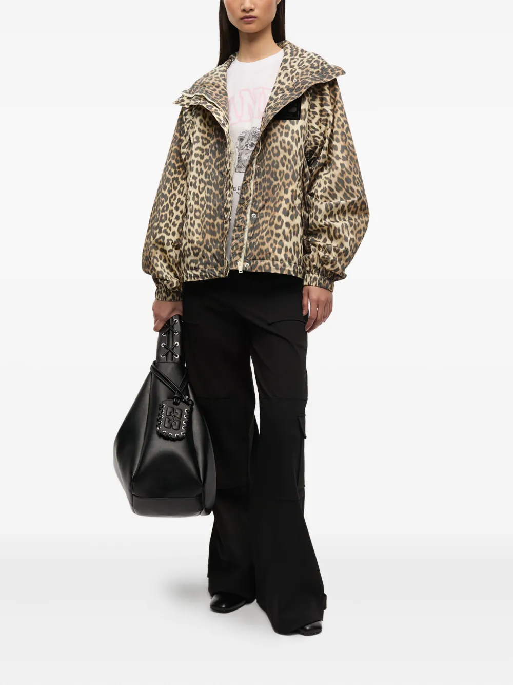 GANNI Jack met luipaardprint en capuchon Beige