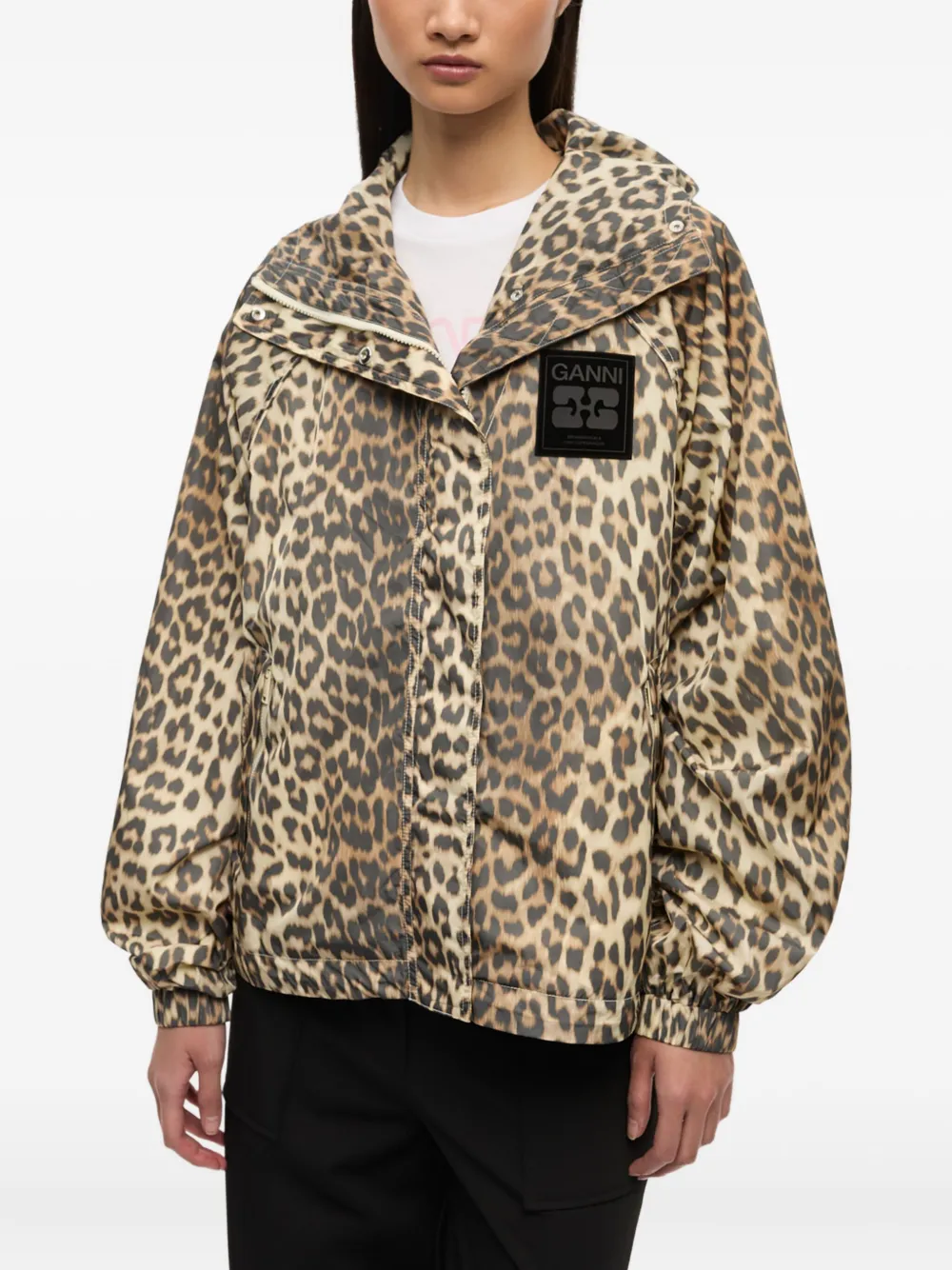 GANNI Jack met luipaardprint en capuchon Beige