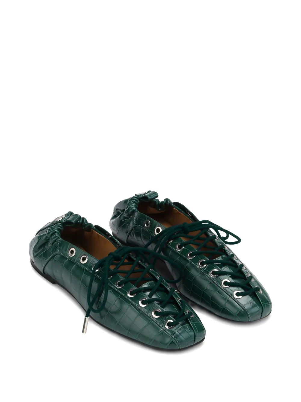 GANNI lace-up ballet flats Green